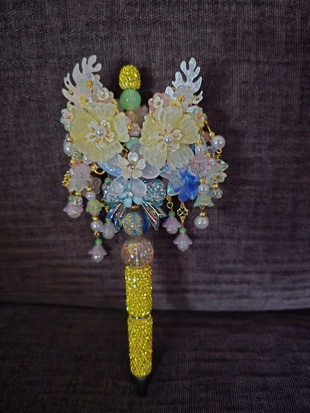 Handmade Yellow Floral Crystal Statement Super Moon Pen